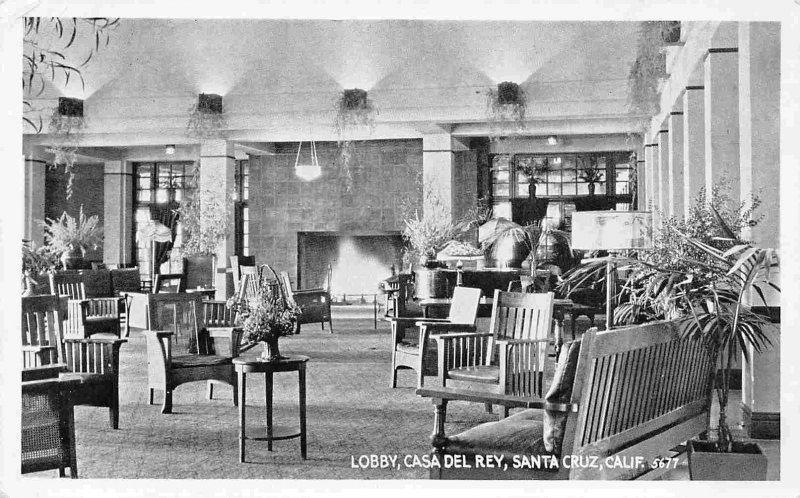 Casa Del Ray Hotel Lobby Santa Cruz California postcard