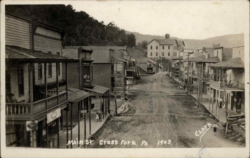 Cross Fork Potter County PA Main St. c1910 Clark Real Photo Postcard