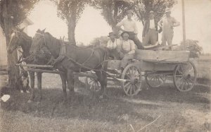 J81/ Interesting RPPC Postcard c1910 Horse-Drawn Wagon Men Dog 359
