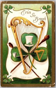 1910's Ireland Forever Harp Leaves Bordered Card St. Patrick Day Posted Postcard