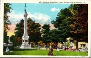 Vintage Soldiers Monument Court House Park Waukegan Illinois IL Postcard