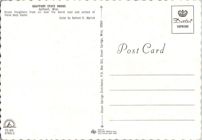 GULFPORT STATE DOCKS Mississippi Continental Postcard CA15