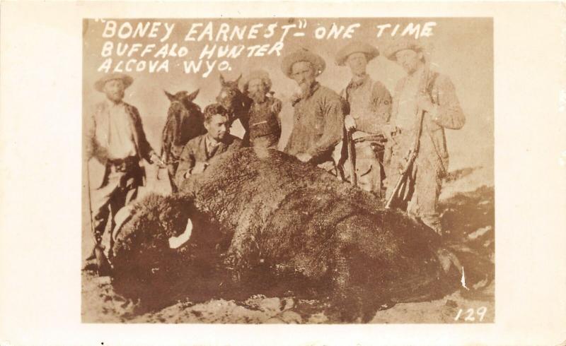 F36/ Alcova Wyoming Postcard RPPC c1940s Boney Earnest Buffalo Hunter