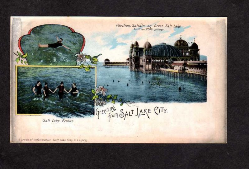 UT Greetings From Salt Lake City Utah Postcard UDB Pavilion Bathers Bathing