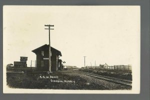 Simpson MINNESOTA RPPC 1916 DEPOT CGW RR Train Station GHOST TOWN nr Rochester