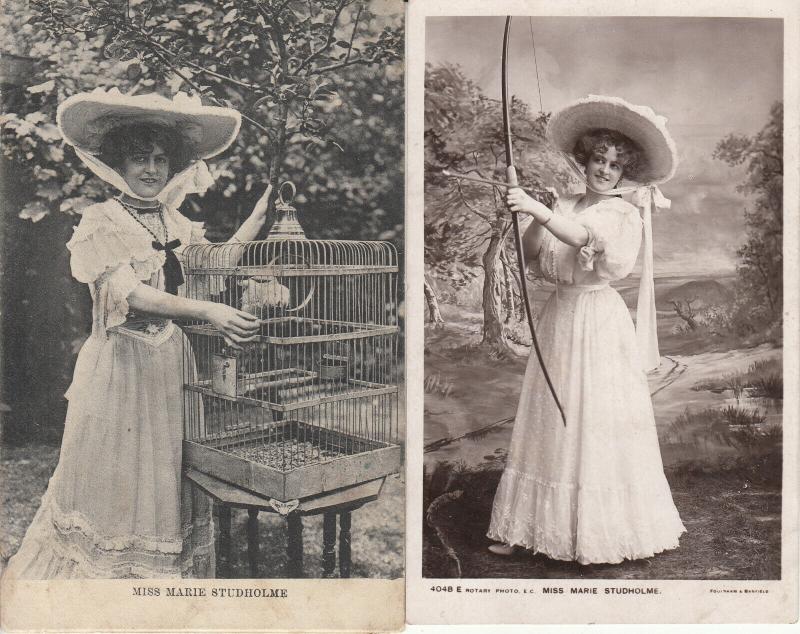 Edwardian english actress and singer Miss Marie Studholme early postcards x 2