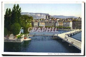 Postcard Old Geneva Pont des Bergues and Ile J J Rousseau