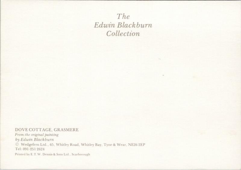 'Dove Cottage Grasmere'  Edwin Blackburn Art Signed UNUSED Repro Postcard D92