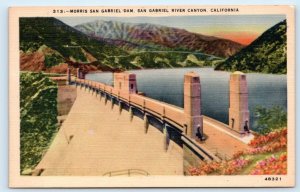 LOS ANGELES COUNTY, CA California ~ MORRIS SAN GABRIEL DAM c1930s Linen Postcard