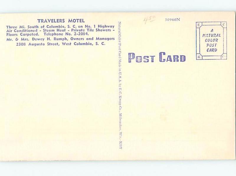 Unused Linen MOTEL SCENE West Columbia South Carolina SC B6731