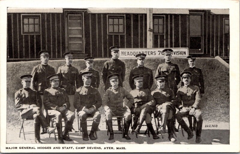 Postcard Major General Hodges and Staff at Camp Devens in Ayer, Massachusetts