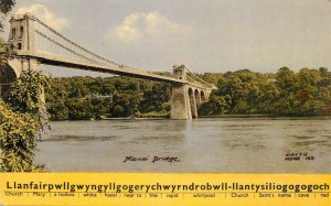 UK Wales Menai Strait and Suspension bridge Llanfairpwllgwyn