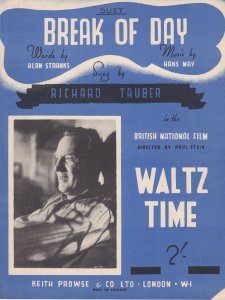 Break Of Day from Waltz Time 1950s Richard Tauber Sheet Music