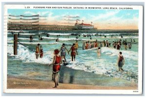 Long Beach California Postcard Pleasure Pier Sun Parlor Bathing Midwinter c1928