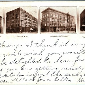 1906 Glimpses of Waterloo, IA 4 View Commercial Buildings UDB Postcard RARE A46