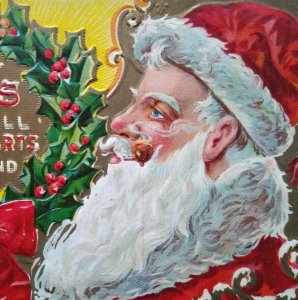 Christmas Postcard Santa Smoking Embossed St Nicholas Series 3 Original Unused