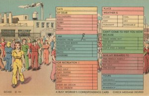 WWII factory scene: Busy Worker's Correspondence Card