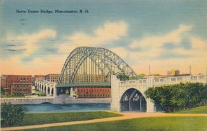 Notre Dame Bridge over Merrimac River Manchester NH New Hampshire pm 1940 Linen