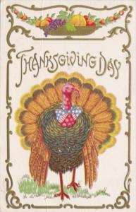 Thanksgiving Turkey With Bowl Of Fruit 1908