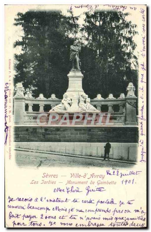 Postcard Old City of Sevres & # 39Avray Gardens Gambetta Monument