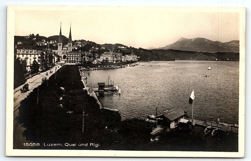 1920s LUZERN SWITZERLAND QUAI UND RIGI PHOTO RPPC POSTCARD P1688