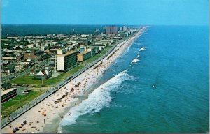 Vtg Virginia Beach VA Panoramic View Beach Front Aerial Hotels Motels Postcard