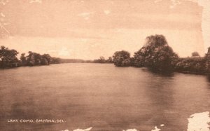 Vintage Postcard Lake Como Swim Fish Paddle Boat Smyrna Delaware Collotype Co.