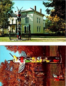 2~Postcards Terre Haute, IN Indiana WABASH VALLEY MUSEUM & TOOTOOCH Totem Pole