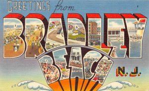 Bradley Beach New Jersey Greetings Large Letter Linen Vintage Postcard AA68045