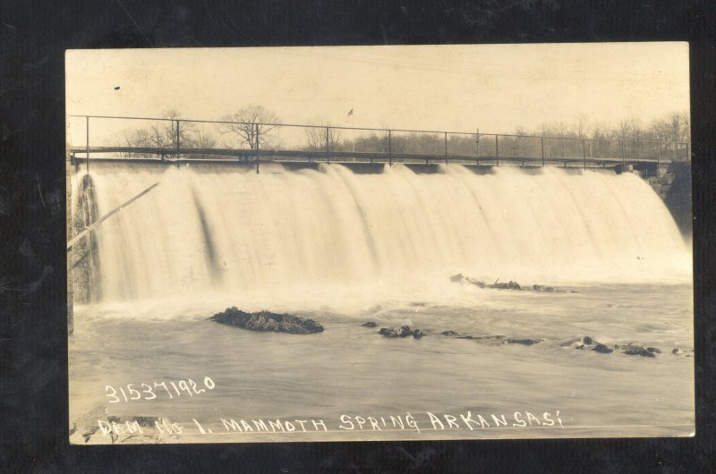 RPPC MAMMOTH SPRING ARKANSAS DAM NO. 1 VINTAGE REAL PHOTO POSTCARD AZO