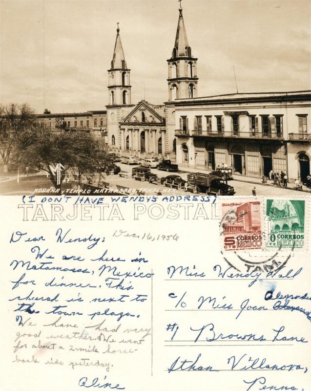 MATAMOROS MEXICO ADUANA Y TEMPLO 1956 VINTAGE REAL PHOTO POSTCARD RPPC