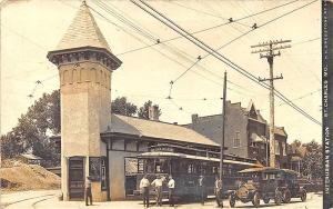 St Charles MO Burlington Interurban Station Train Trolley's Real Photo Postcard