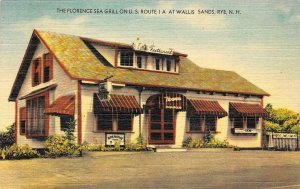 FLORENCE SEA GRILL Wallis Sands, Rye, NH Roadside 1958 Linen Vintage Postcard