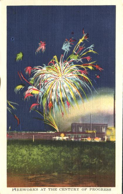 Fireworks at Century of Progress - Chicago World Fair IL, Illinois - Linen