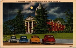 Vtg Toccoa Georgia GA Stephens County Court House Night View Moon 1930s Postcard