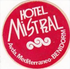 SPAIN BENIDORM HOTEL MISTRAL VINTAGE LUGGAGE LABEL