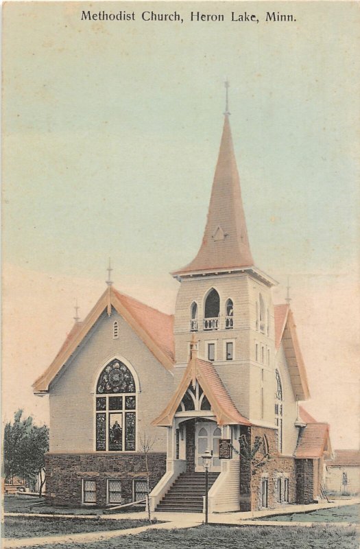 H11/ Heron Lake Minnesota Postcard 1910 Methodist Church Building