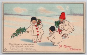 Christmas Harlequin Pierrot Children Snow Holly Stecher Postcard U27