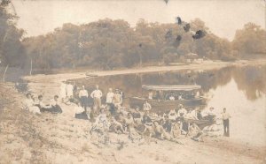 RPPC BOAT LANDING FISHING DUBUQUE IOWA REAL PHOTO POSTCARD 1909