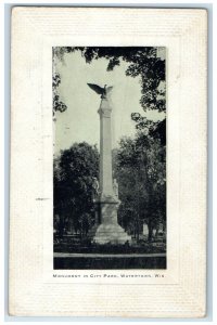 1910 Monument City Park Sculpture Watertown Wisconsin Vintage Antique Postcard