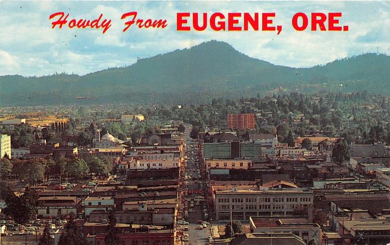 Eugene Oregon~Aerial View Looking South from Skinners Butte~Heilig Banner~1950s