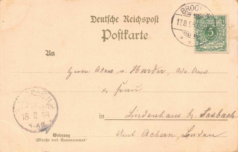 BROCKEN GERMANY GRUSS vom-STONE LOOK OUT-1898 POSTMARK POSTCARD 