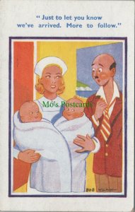 Comic Postcard - Artist Bob Wilkin, Father, Babies, Midwife RS28985 