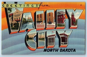 Valley City North Dakota ND Postcard Large Letter Greetings Landmarks c1940s