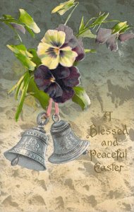 c.'10, Easter Greetings, Beautiful Winsch, Silver Bells, Petunias, Old Post Card