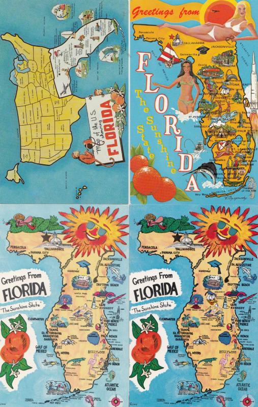 Greetings From Florida 4x Map Postcard s