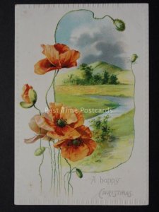 Embossed Poppies Postcard A HAPPY CHRISTMAS by Raphael Tuck, Donation to R.B.L.