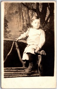 Little Boy Photograph In The Wild Long Sleeves RPPC Real Photo, Vintage Postcard