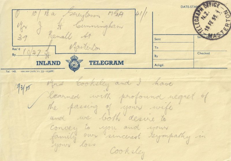 Masterton Telegraph Office New Zealand 1950s Telegram