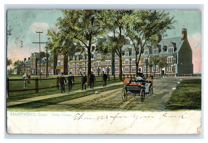 Circa 1900-07 Horse Buggy Trinity College Hartford CT Vintage Postcard F24